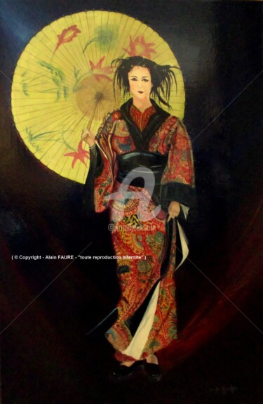 Painting titled "GEISHA" by Alain Faure, Original Artwork, Acrylic Mounted on Wood Stretcher frame