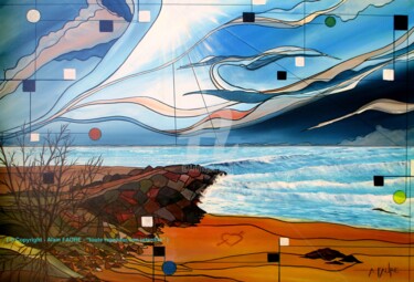 「PLAGE AUX ROMANTIQU…」というタイトルの絵画 Alain Faureによって, オリジナルのアートワーク, アクリル ウッドストレッチャーフレームにマウント