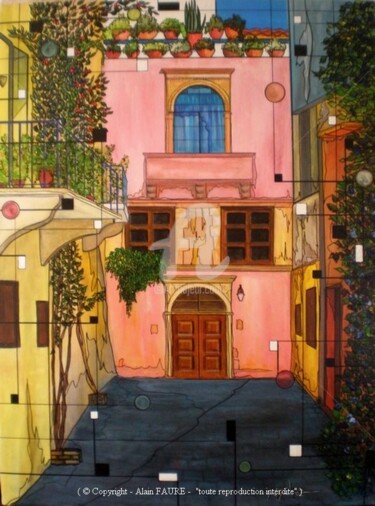Painting titled "ATMOSPHERE BYZANTINE" by Alain Faure, Original Artwork, Acrylic Mounted on Wood Stretcher frame