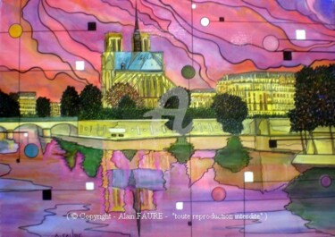 Painting titled "LA DAME DE LA SEINE" by Alain Faure, Original Artwork, Acrylic Mounted on Wood Stretcher frame