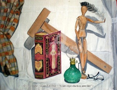 Painting titled "MANNEQUIN A LA PLUME" by Alain Faure, Original Artwork, Acrylic Mounted on Wood Stretcher frame