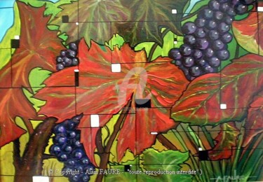 Painting titled "VIGNE ROUGE" by Alain Faure, Original Artwork, Acrylic Mounted on Wood Stretcher frame