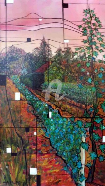 제목이 "OREE A LA VIGNE"인 미술작품 Alain Faure로, 원작, 아크릴 나무 들것 프레임에 장착됨