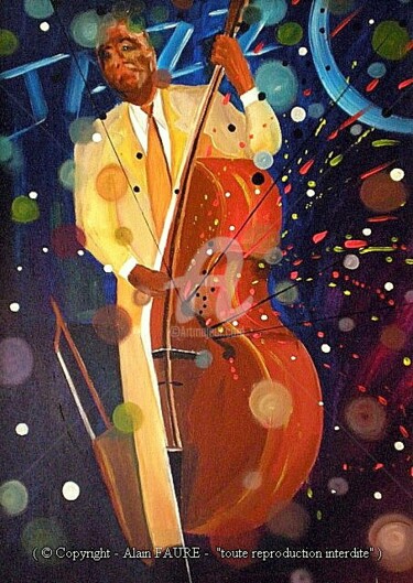 Painting titled "HOT-CONTREBASSE" by Alain Faure, Original Artwork, Acrylic Mounted on Wood Stretcher frame