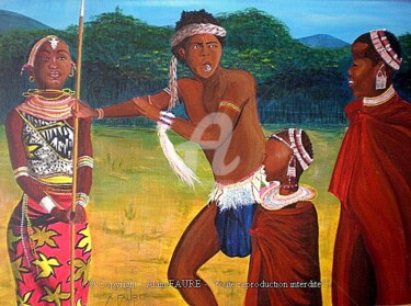 Painting titled "MASAÏ-NANAS" by Alain Faure, Original Artwork, Acrylic Mounted on Wood Stretcher frame