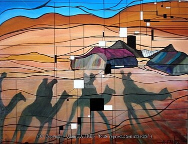 Картина под названием "OMBRES SAHARIENNES" - Alain Faure, Подлинное произведение искусства, Акрил Установлен на Деревянная р…