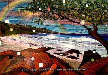 Malarstwo zatytułowany „UNDER THE RAINBOW” autorstwa Alain Faure, Oryginalna praca, Akryl Zamontowany na Drewniana rama noszy