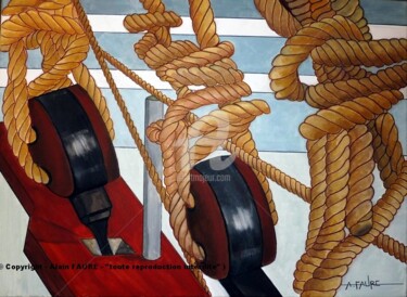 Painting titled "CORDAGES ET POULIES" by Alain Faure, Original Artwork, Acrylic Mounted on Wood Stretcher frame