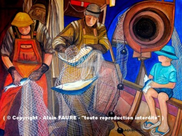 Pintura titulada "SOIR DE PÊCHE" por Alain Faure, Obra de arte original, Acrílico Montado en Bastidor de camilla de madera