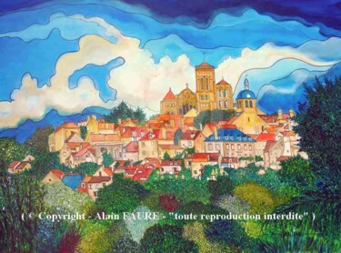 Painting titled "VEZELAY" by Alain Faure, Original Artwork, Acrylic Mounted on Wood Stretcher frame