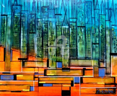 Painting titled "MANHATTAN" by Alain Faure, Original Artwork, Acrylic Mounted on Wood Stretcher frame