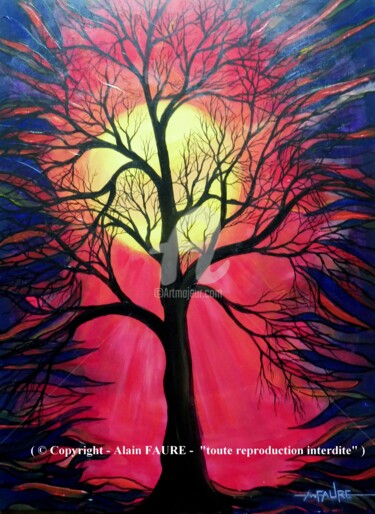 Painting titled "L'ARBRE NOIR" by Alain Faure, Original Artwork, Acrylic Mounted on Wood Stretcher frame