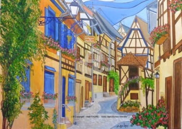 Painting titled "EGUISHEIM" by Alain Faure, Original Artwork, Acrylic Mounted on Wood Stretcher frame