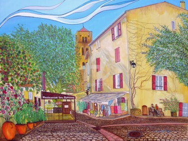 Painting titled "MOUSTIERS SAINTE MA…" by Alain Faure, Original Artwork, Acrylic Mounted on Wood Stretcher frame