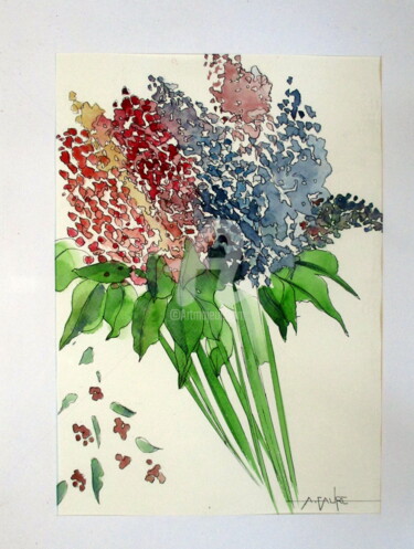 Painting titled "HARMONIE FLORALE" by Alain Faure, Original Artwork, Watercolor Mounted on Other rigid panel