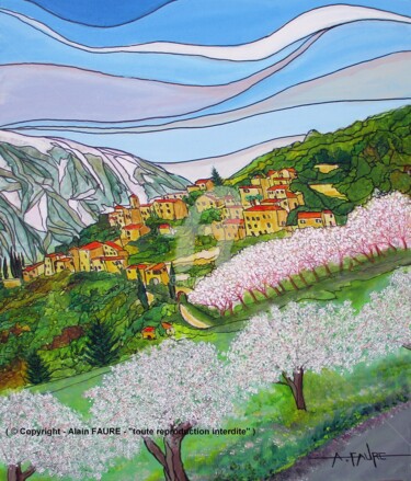 Painting titled "BRANTES AU PRINTEMPS" by Alain Faure, Original Artwork, Acrylic Mounted on Wood Stretcher frame