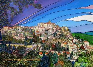 Painting titled "GORDES EN AUTOMNE" by Alain Faure, Original Artwork, Acrylic Mounted on Wood Stretcher frame