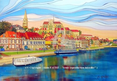 Painting titled "AUXERRE  ST GERMAIN" by Alain Faure, Original Artwork, Acrylic Mounted on Wood Stretcher frame