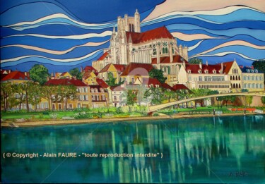 Painting titled "AUXERRE - ST ETIENNE" by Alain Faure, Original Artwork, Acrylic Mounted on Wood Stretcher frame