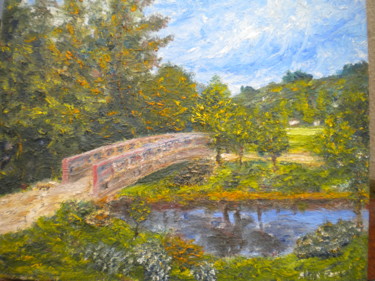 Peinture intitulée "une passerelle sur…" par Alain Fayel, Œuvre d'art originale, Huile