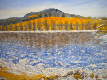 Peinture intitulée "le lac des sapins (…" par Alain Fayel, Œuvre d'art originale, Huile