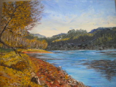 Painting titled "la berge du lac des…" by Alain Fayel, Original Artwork, Oil