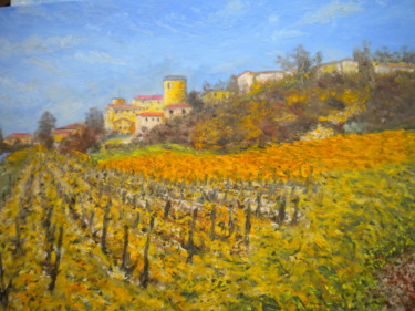 Peinture intitulée "labour et vigne à O…" par Alain Fayel, Œuvre d'art originale, Huile