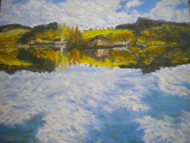 Painting titled "Reflets du ciel sur…" by Alain Fayel, Original Artwork, Oil