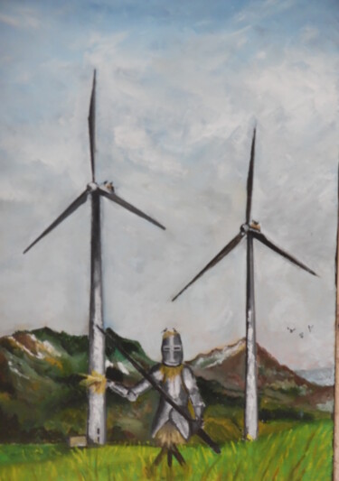 Painting titled "Léon nie l'Eolien" by Alain Coulon, Original Artwork, Oil Mounted on Wood Stretcher frame