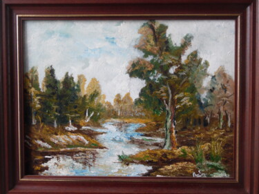 Painting titled "Petite rivière en f…" by Alain Coulon, Original Artwork, Oil Mounted on Wood Stretcher frame