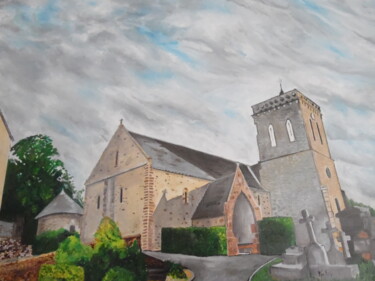 Painting titled "Eglise de Saint Jea…" by Alain Coulon, Original Artwork, Oil Mounted on Wood Stretcher frame