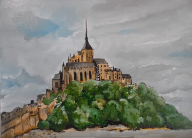 Painting titled "Le Mont" by Alain Coulon, Original Artwork, Oil Mounted on Wood Stretcher frame