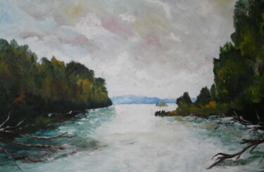 Painting titled "La loire au bec d'A…" by Alain Coulon, Original Artwork, Oil Mounted on Wood Stretcher frame