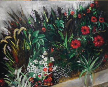 Painting titled "Parterre de fleurs…" by Alain Coulon, Original Artwork, Oil