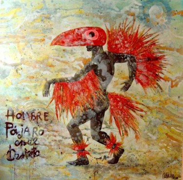 Pintura titulada "hombre pajaro en el…" por Alain, Obra de arte original