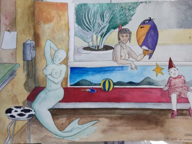Malerei mit dem Titel "Otro sueño con sire…" von Alain Garcia De Navarrete, Original-Kunstwerk, Aquarell