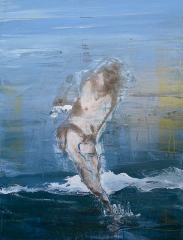 Peinture intitulée "flo seule dans l'eau" par Alain Gegout, Œuvre d'art originale, Huile