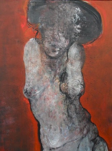 Peinture intitulée "flo sur fond rouge" par Alain Gegout, Œuvre d'art originale, Huile