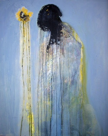 Peinture intitulée "flo sa fleur jaune" par Alain Gegout, Œuvre d'art originale, Huile
