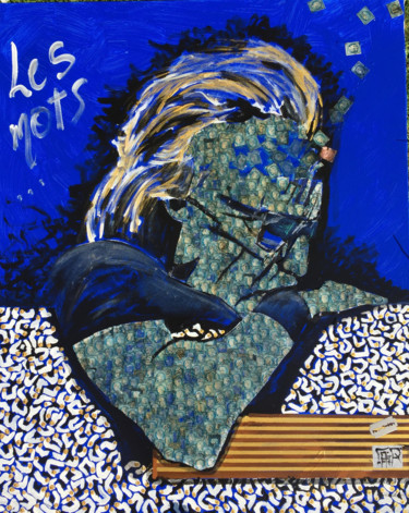 Schilderij getiteld "Les Mots bleus s'es…" door Alain Granger (A.G.R), Origineel Kunstwerk, Collages