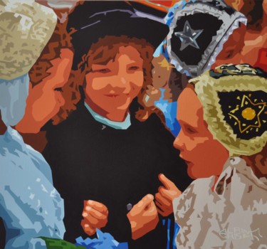 Malerei mit dem Titel "Enfants à la fête d…" von Alain Grisel, Original-Kunstwerk, Öl