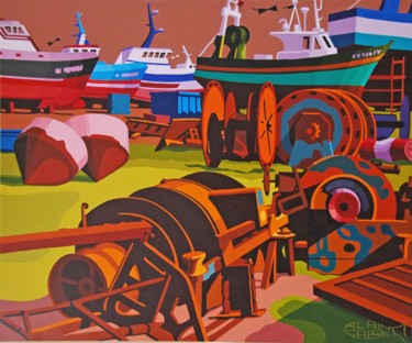 Peinture intitulée "Les vieux diesels" par Alain Grisel, Œuvre d'art originale, Huile