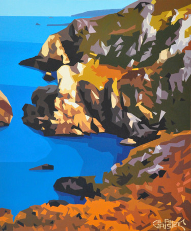 Painting titled "Mer calme" by Alain Grisel, Original Artwork, Oil