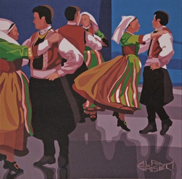 Malerei mit dem Titel "Danseurs à la fête…" von Alain Grisel, Original-Kunstwerk, Öl