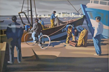 Malerei mit dem Titel "Les pêcheurs" von Alain Grisel, Original-Kunstwerk, Öl