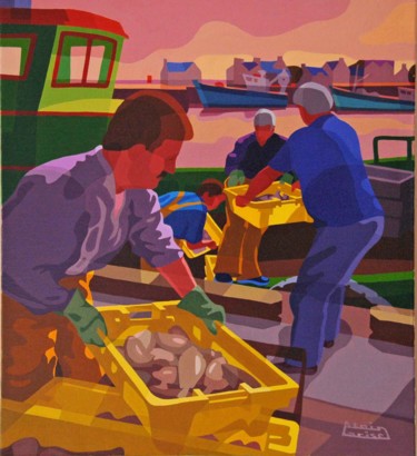 Картина под названием "Débarquement de la…" - Alain Grisel, Подлинное произведение искусства, Масло