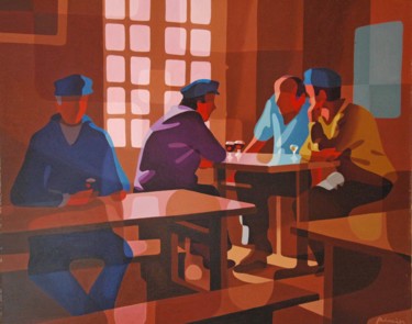Pintura titulada "Au café" por Alain Grisel, Obra de arte original, Oleo