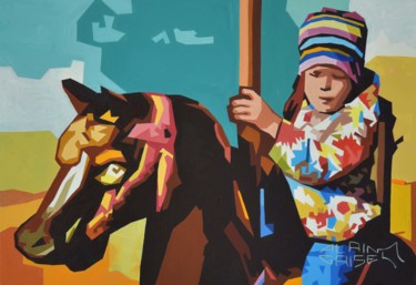 Картина под названием "Un futur jockey" - Alain Grisel, Подлинное произведение искусства, Масло