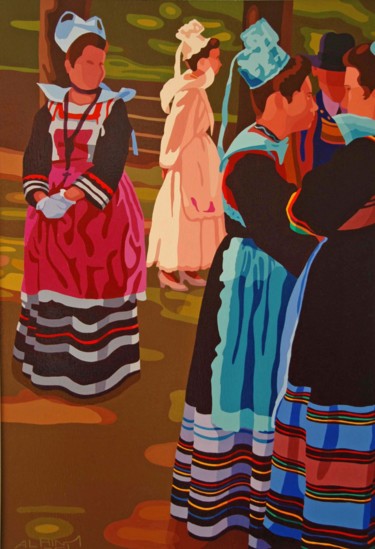 Painting titled "Fête des brodeuses…" by Alain Grisel, Original Artwork, Oil