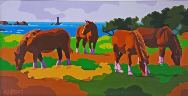 Painting titled "Chevaux" by Alain Grisel, Original Artwork, Oil